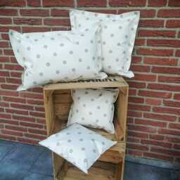 Outdoor Cushion Made Of Oilcloth in Light With Beige Dots - thumbnail 1