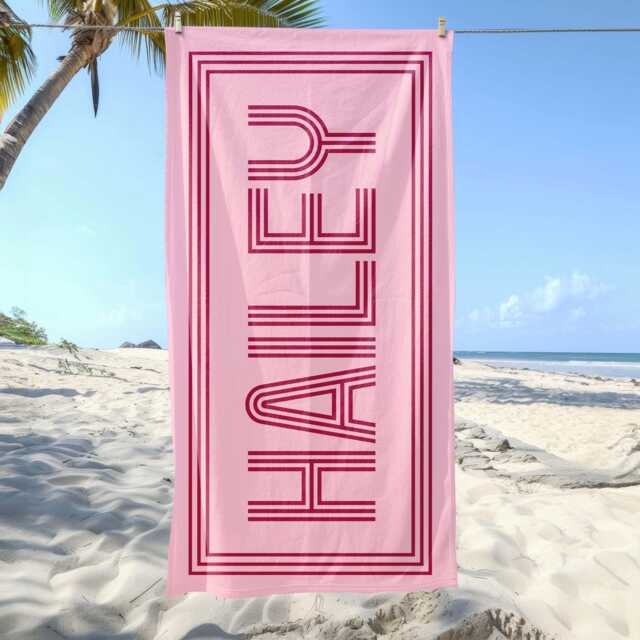 Custom Name Beach Towels, Personalized Monogrammed Towel, Bridesmaid Girls Trip 2026, Kids Pool Retro Towel - image 1