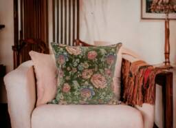 Green Woven Vintage Pillow Case, Floral Tapestry Cushion Cover, Euro Sham, Any Custom Size - thumbnail 1