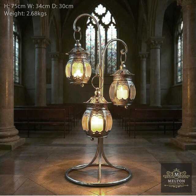 Stunning Antique Silver Candle Holder, 3 Lanterns On An Elegant Metal Stand - image 1