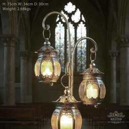 Stunning Antique Silver Candle Holder, 3 Lanterns On An Elegant Metal Stand - thumbnail 2