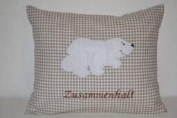 Polar Bear Pillow, Name Baptism Birth Pillow Bear, Polar 30 X 25 cm, Children's Decorative Handmade - thumbnail 1
