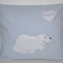Polar Bear Pillow, Name Baptism Birth Pillow Bear, Polar 30 X 25 cm, Children's Decorative Handmade - thumbnail 2