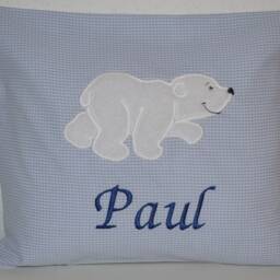 Polar Bear Pillow, Name Baptism Birth Pillow Bear, Polar 30 X 25 cm, Children's Decorative Handmade - thumbnail 4