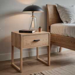 Solid Wood Bedside Table in Oak & Walnut, Modern With Wooden Or Metal Legs, Individually Customizable, Made-To-Measure Nightstand - thumbnail 2