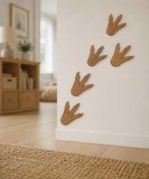 Oak Veneered Wooden Dinosaur Footprint Wall Sign , Nursery Art, Jurassic Dino Tracks, Kids Room Decor - thumbnail 1