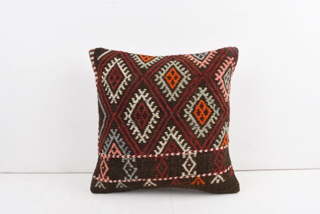 Handmade Turkish Kilim Pillow Cover Bohemian Cushion - 16x16 - image 1
