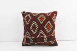 Handmade Turkish Kilim Pillow Cover Bohemian Cushion - 16x16 - thumbnail 1
