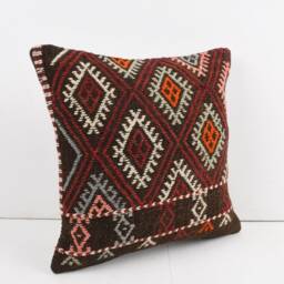 Handmade Turkish Kilim Pillow Cover Bohemian Cushion - 16x16 - thumbnail 2