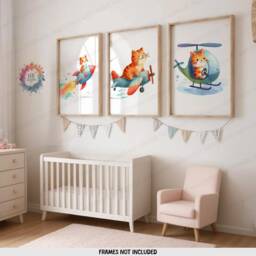 Ginger Cat Nursery Prints - Set Of 3 Posters - Vehicle Wall Art Car Poster Kid Cats Decor Transport Boys Bedroom Artwork - thumbnail 1
