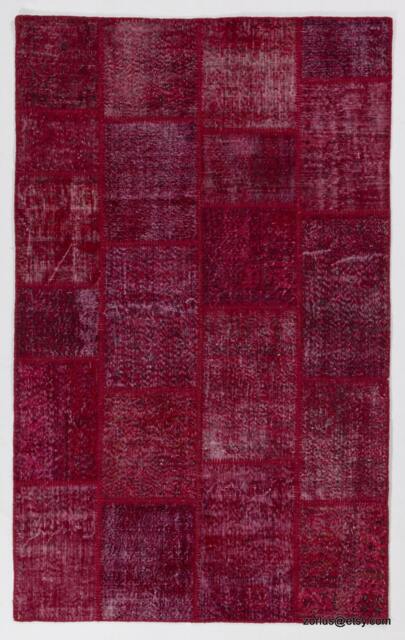 Red Handmade Turkish Patchwork Rug - image 1