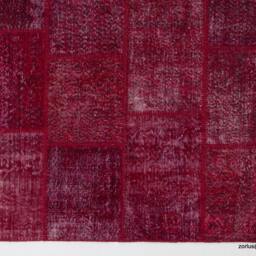 Red Handmade Turkish Patchwork Rug - thumbnail 3
