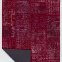Red Handmade Turkish Patchwork Rug - thumbnail 2