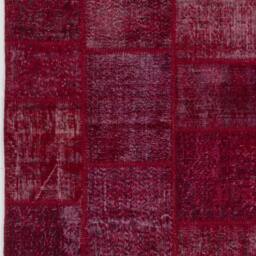 Red Handmade Turkish Patchwork Rug - thumbnail 4