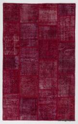Red Handmade Turkish Patchwork Rug - thumbnail 1