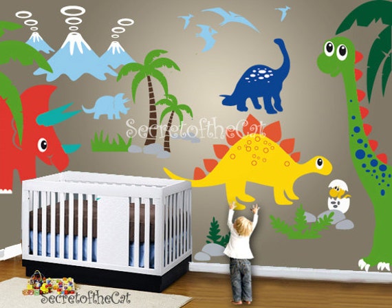Dinosaurs World Nursery Wall Decal - Custom Name Dino Decor - image 1