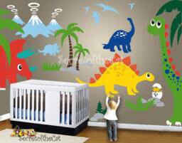 Dinosaurs World Nursery Wall Decal - Custom Name Dino Decor - thumbnail 1