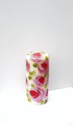 Large Hand Painted Roses Pillar Candle Romantic Floral Shabby Chic Decor - thumbnail 1