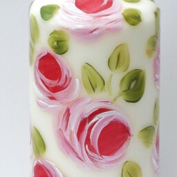 Large Hand Painted Roses Pillar Candle Romantic Floral Shabby Chic Decor - thumbnail 3