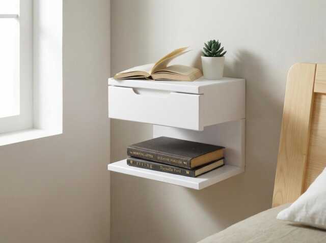 White Floating Nightstand - Wall Mounted With Drawer, Wood Bedside Shelf & For Bedroom - Unique Gift - image 1