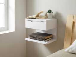 White Floating Nightstand - Wall Mounted With Drawer, Wood Bedside Shelf & For Bedroom - Unique Gift - thumbnail 1