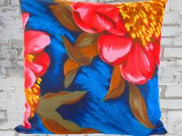 Mod Style Pillow Case Blue Cherry Blossom, Red Flowers, Mid-Century, Retro Cushion Cover, 50S 60S Vintage Fabric, Bohemian-Eclectic Interior - thumbnail 1