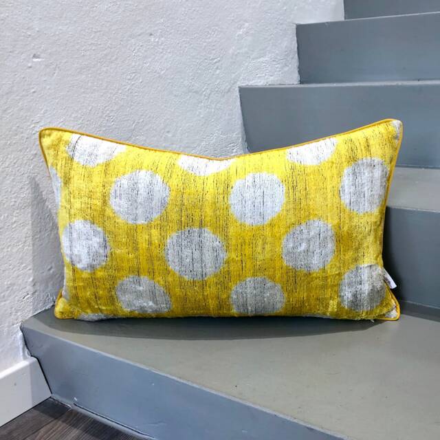 Velvet Ikat Pillow Cover Dots Yellow - Decorative Cushion For Sofa Or Bed - image 1
