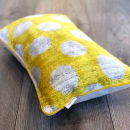 Velvet Ikat Pillow Cover Dots Yellow - Decorative Cushion For Sofa Or Bed - thumbnail 2