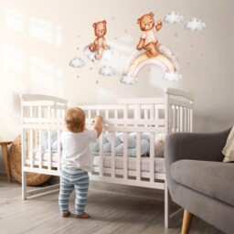 Rainbow Teddy Bears Wall Stickers For Kids Room, Brown Baby Room Decor, Animals Decal Children's Self Adhesive - thumbnail 3