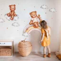 Rainbow Teddy Bears Wall Stickers For Kids Room, Brown Baby Room Decor, Animals Decal Children's Self Adhesive - thumbnail 2