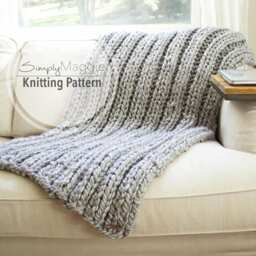 "Chunky Blanket // Rib Stitch Knit Beginner's Pattern Pattern Simply Maggie 53"" By 37" - thumbnail 1
