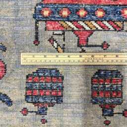 6x9 Gray Color Handmade Afghan War Rug - Grenade, Rifle, Helicopter Design - thumbnail 4