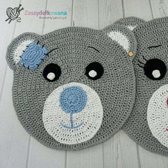 Crochet Bear Rug With A Patch For Child Personalized Teddy Carpet Animal Kids Decor Boy Woodland Nursery Baby Shower Gift - image 1