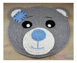 Crochet Bear Rug With A Patch For Child Personalized Teddy Carpet Animal Kids Decor Boy Woodland Nursery Baby Shower Gift - thumbnail 2