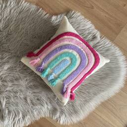 Personalized Rainbow Punch Needle Pillow, Embroidered Linen Nursery Decor - thumbnail 3
