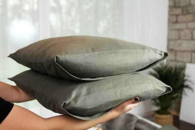 Set Of Two Linen Pillowcases With Inside Pocket in Handmade Softened Flax Fabric, Euro Sham, Pillowslip, Envelope Pillowcase - image 1