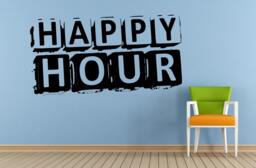 Happy Hour Cocktails Drinks Specials Stamp Sign Logo Store Shop Salon Window Wall Decal Vinyl Sticker Mural Room Decor L1717 - thumbnail 1