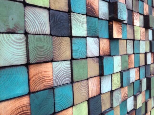 Reclaimed Pine Wood Wall Art - Green Turquoise Mosaic - image 1