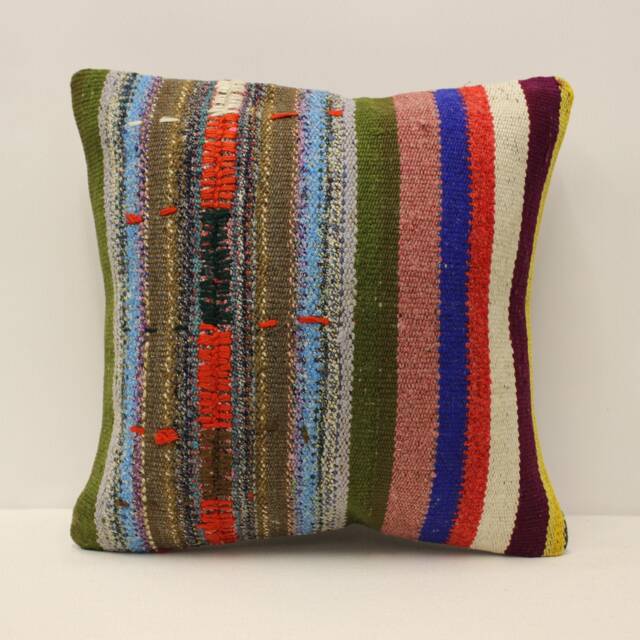 Handwoven Turkish Kilim Pillow Cover, Bohemian Home Decor - 16x16 - image 1