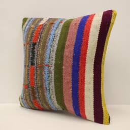 Handwoven Turkish Kilim Pillow Cover, Bohemian Home Decor - 16x16 - thumbnail 3