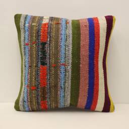 Handwoven Turkish Kilim Pillow Cover, Bohemian Home Decor - 16x16 - thumbnail 1