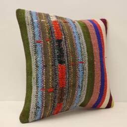 Handwoven Turkish Kilim Pillow Cover, Bohemian Home Decor - 16x16 - thumbnail 2