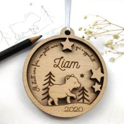 Personalized Wooden Teddy Bear Christmas Bauble - Baby's First - Personalized Ornament, Decoration - thumbnail 1
