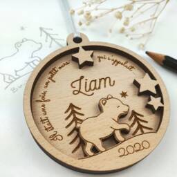 Personalized Wooden Teddy Bear Christmas Bauble - Baby's First - Personalized Ornament, Decoration - thumbnail 2