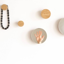 Modern Small Wood Round Mirror With Decorative Entryway Coat Hook - thumbnail 2
