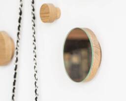Modern Small Wood Round Mirror With Decorative Entryway Coat Hook