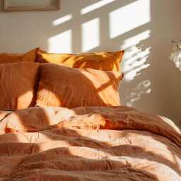Carrot Linen Bedding Set Rustic Duvet Cover & 2 Pillowcases Soft Medium Weight Bedding, Stonewashed Comfort - thumbnail 3