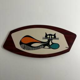 Handmade Mid Century Modern Atomic Cats Wall Art Plaques - Royalexe Faux Walnut - thumbnail 2