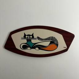Handmade Mid Century Modern Atomic Cats Wall Art Plaques - Royalexe Faux Walnut - thumbnail 3