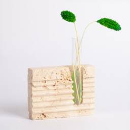 Handmade Travertine Planter With Glass Tube Unique Stone Decor - thumbnail 2